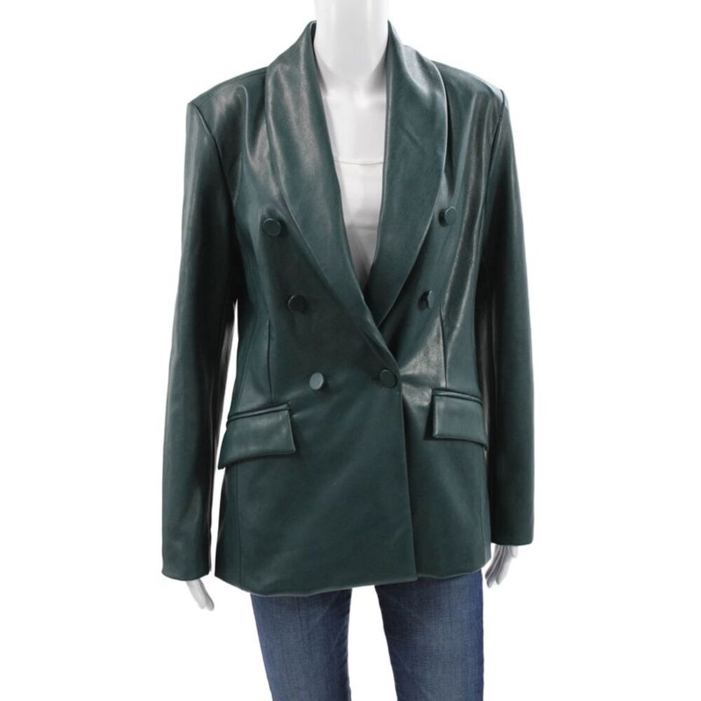 Blank NYC Womens Green Button Long Sleeve Jacket Polyurethane Size S